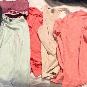 Gymshark Activewear Tops in Pink, Cream, and Mint